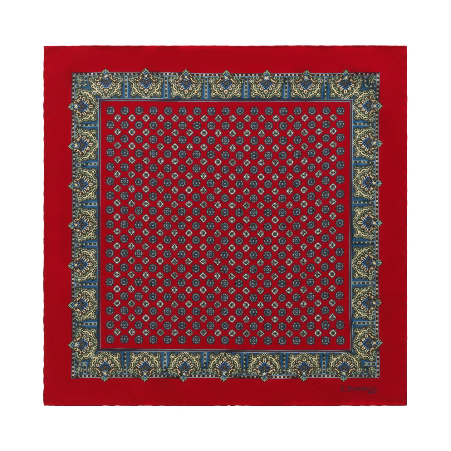 Printed Silk Pocket Square in Red