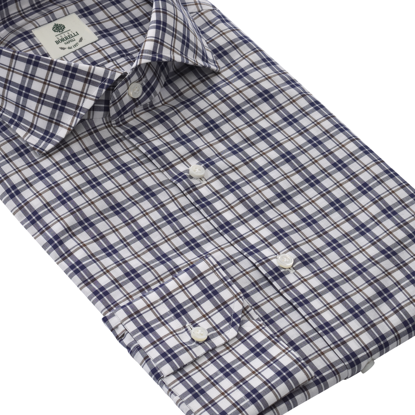 Luigi Borrelli Checked Cotton Shirt in White and Blue - SARTALE