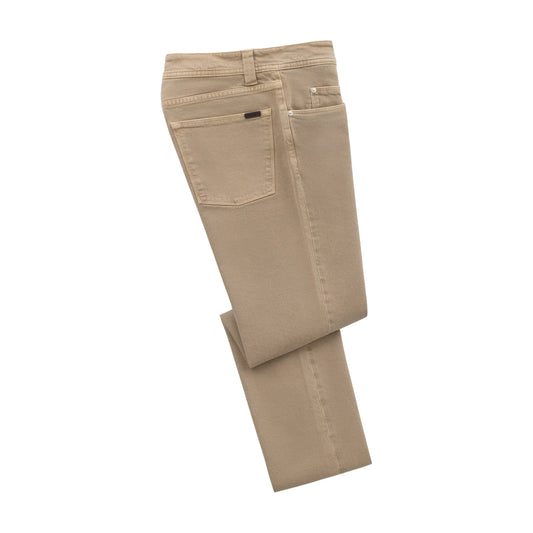 Slim-Fit Stretch-Cotton Jeans in Beige