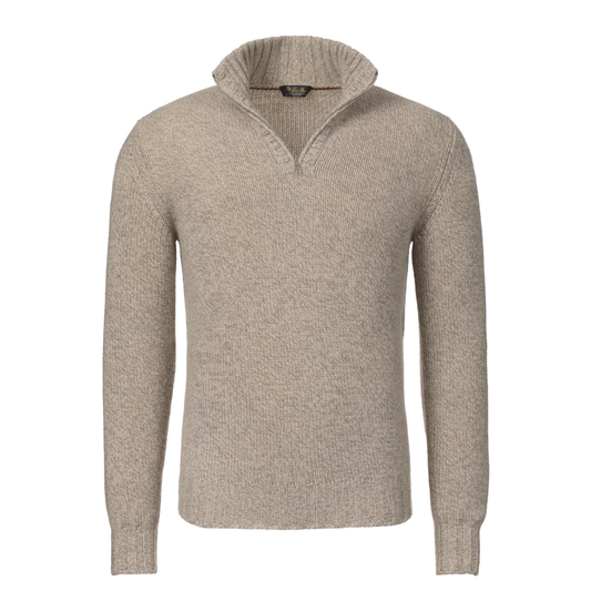 Half-Zip Knitted Cashmere Sweater in Beige