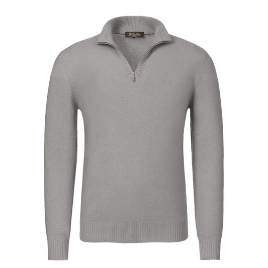 Cashmere and Silk-Blend Knitted Sweater in Light Grey