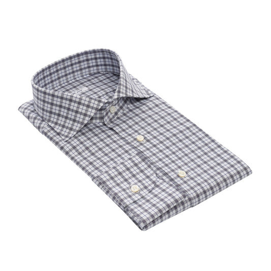 Fray Cotton Checked Shirt in White and Grey - SARTALE