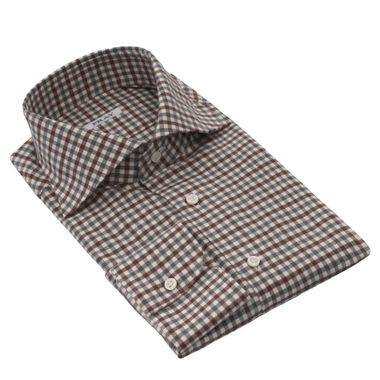 Fray Checked Flannel-Cotton Shirt in Brown - SARTALE