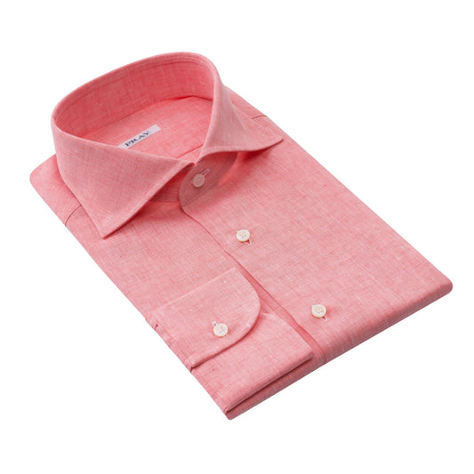 Fray Linen Shirt with Round French Cuff in Peach Orange - SARTALE