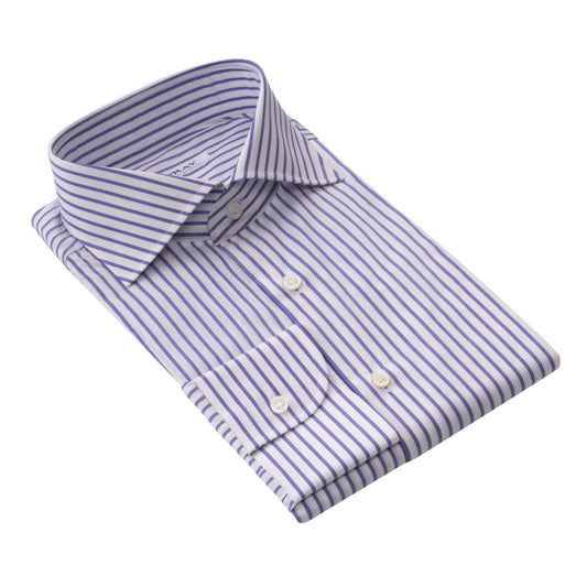 Fray Cotton Striped Shirt in White and Blue - SARTALE