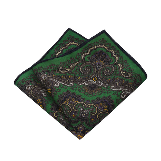 Paisley-Print Wool Pocket Square in Green