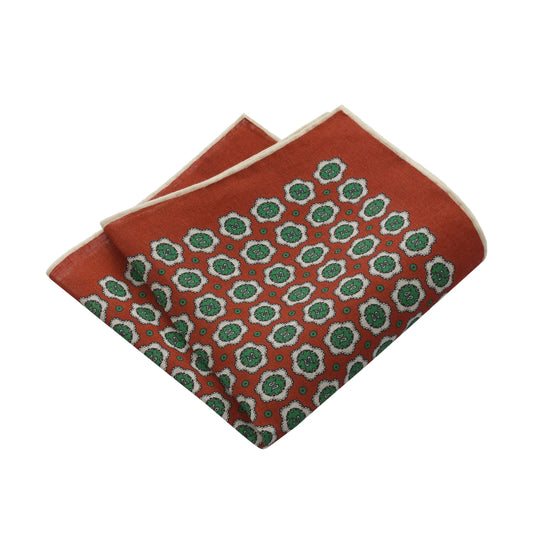 Printed Linen Pocket Square in Red