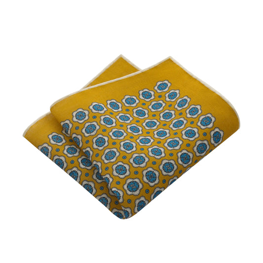Printed Linen Pocket Square in Yellow