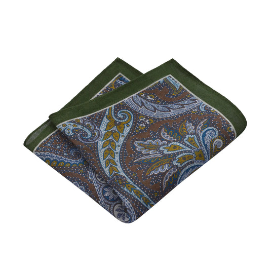 Printed Linen Pocket Square in Forest Green