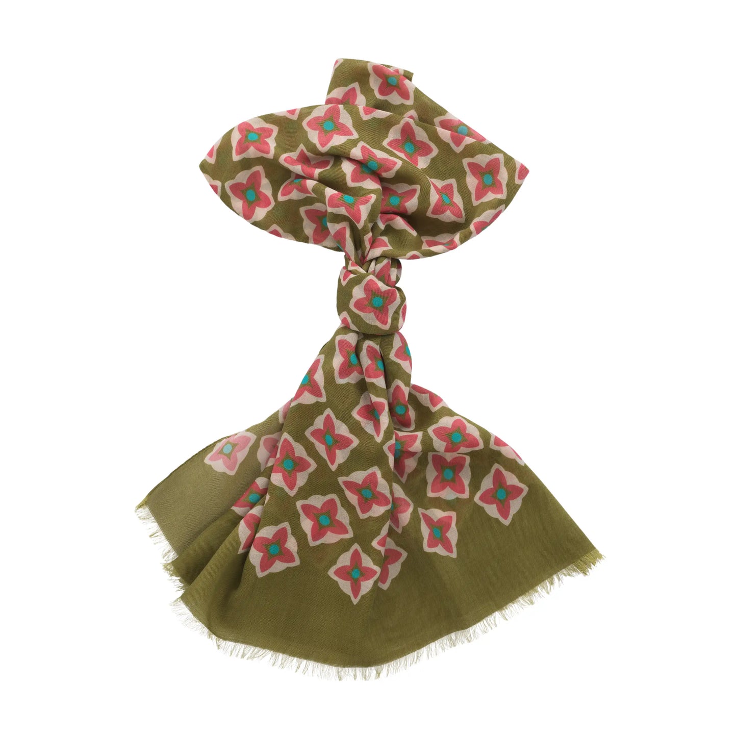 Printed Wool and Cotton Scarf in Green