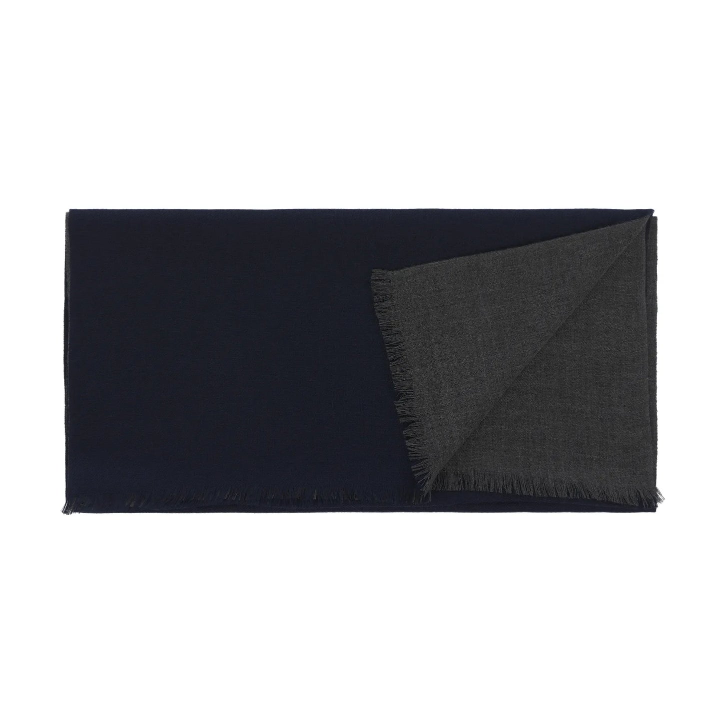 Reversible Fringed Cashmere and Silk-Blend Scarf in Dark Blue