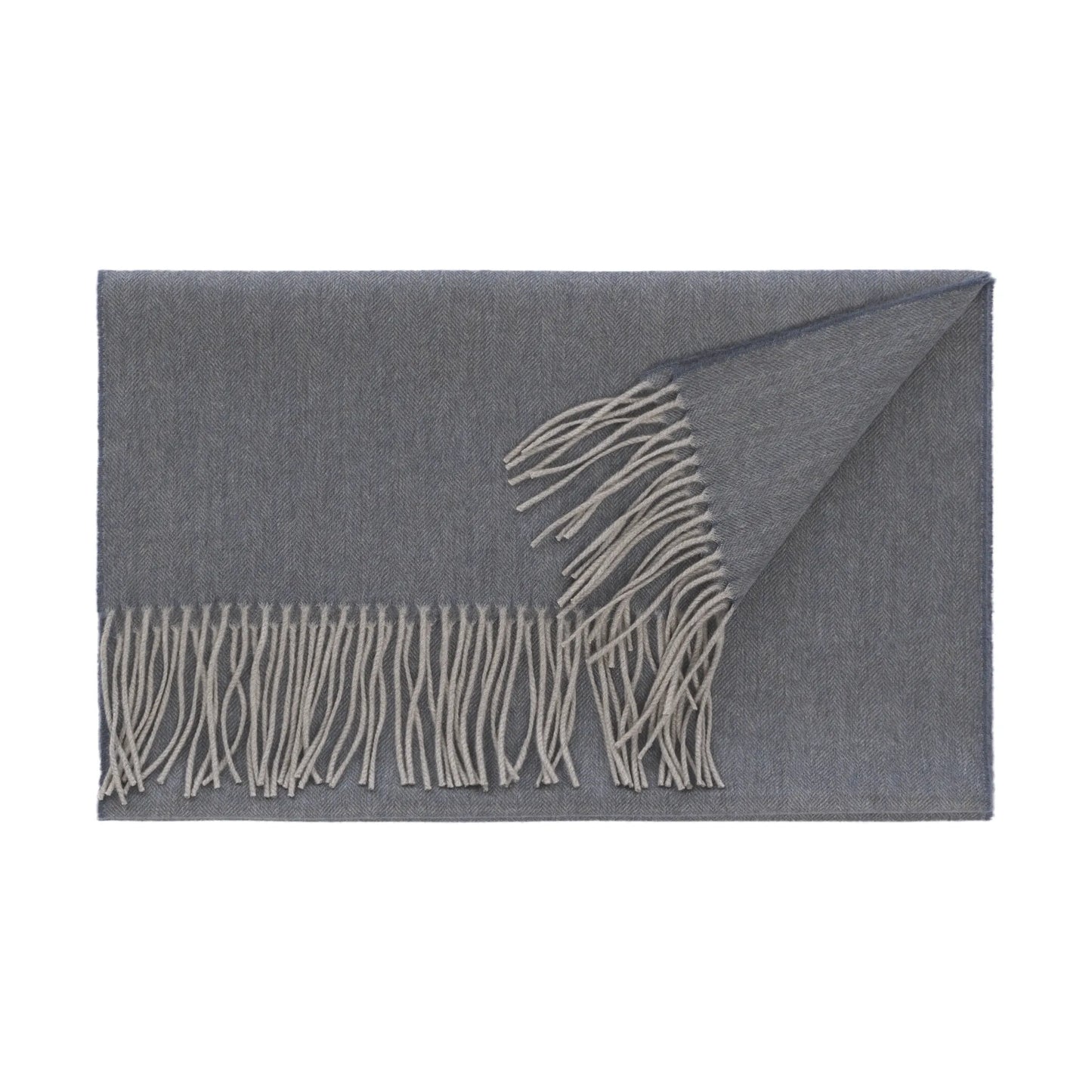 Fringed Herringbone Cashmere Scarf in Grey