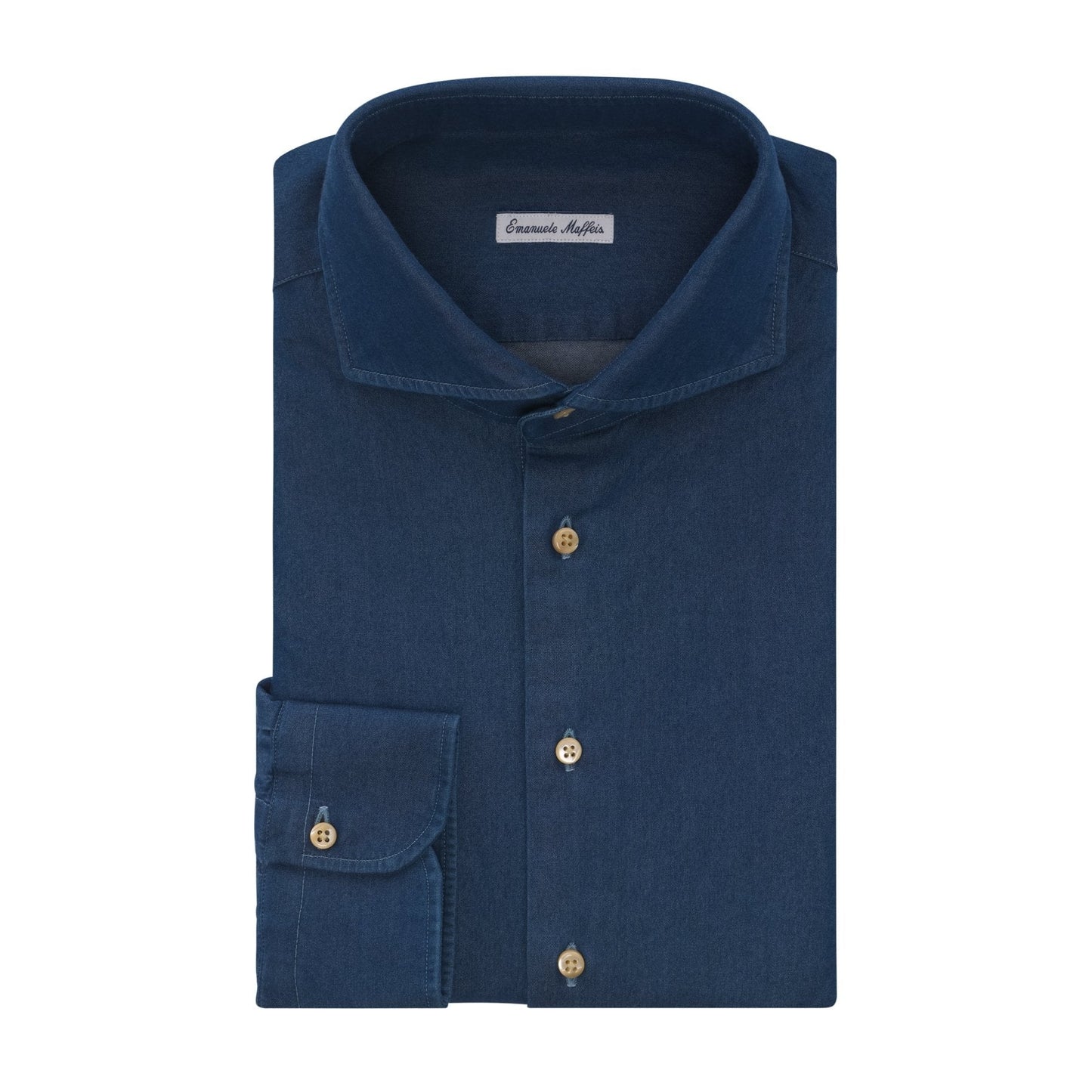 Emanuele Maffeis Cotton Denim Blue Shirt with Shark Collar - SARTALE
