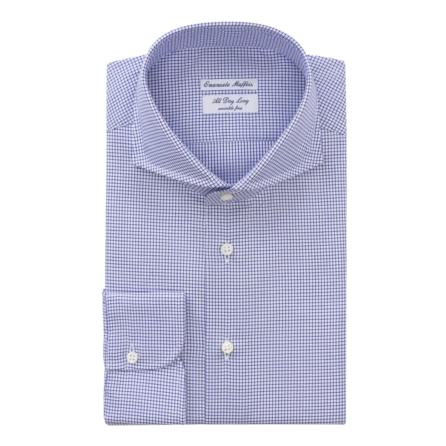 "All Day Long Collection" Checked Cotton Blue Shirt with Shark Collar