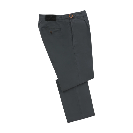 Slim-Fit Stretch-Cotton Trousers with Buckle Adjusters in Metallic Grey
