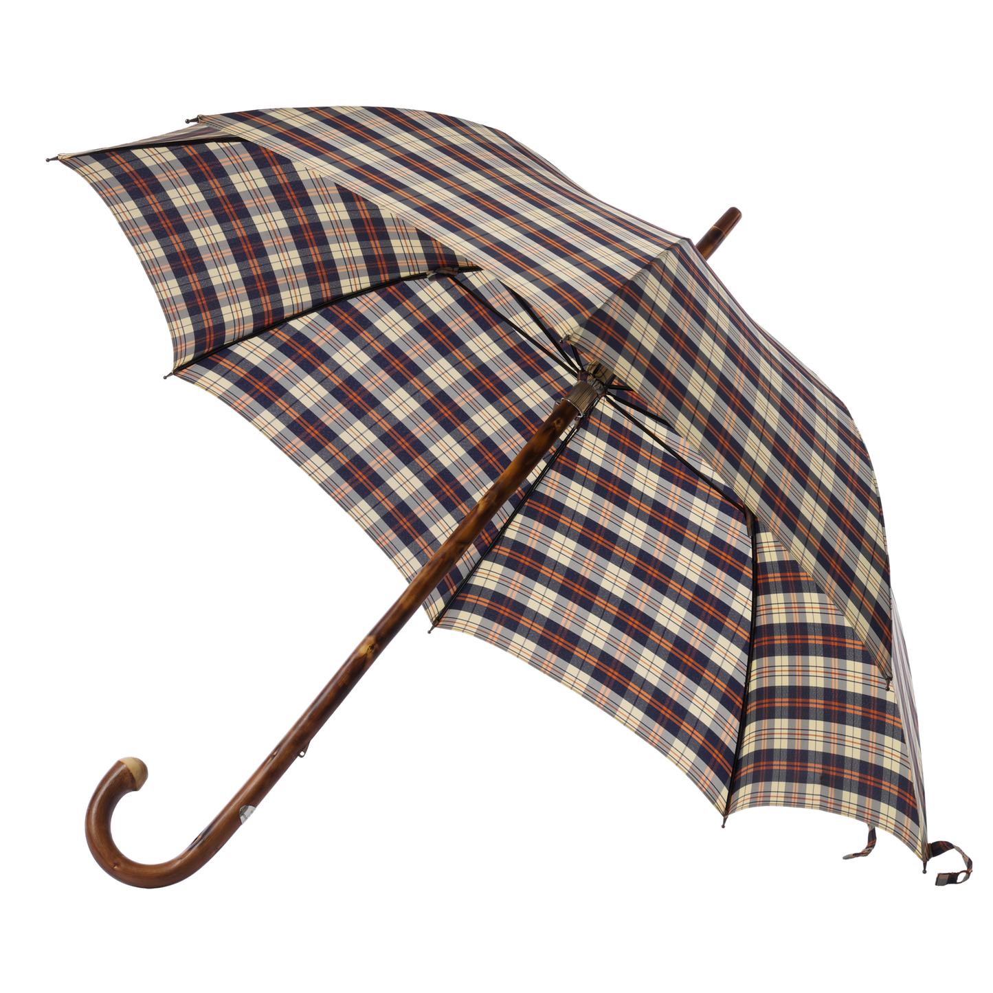 Chestnut Wood-Handle Checked Multicolor Umbrella