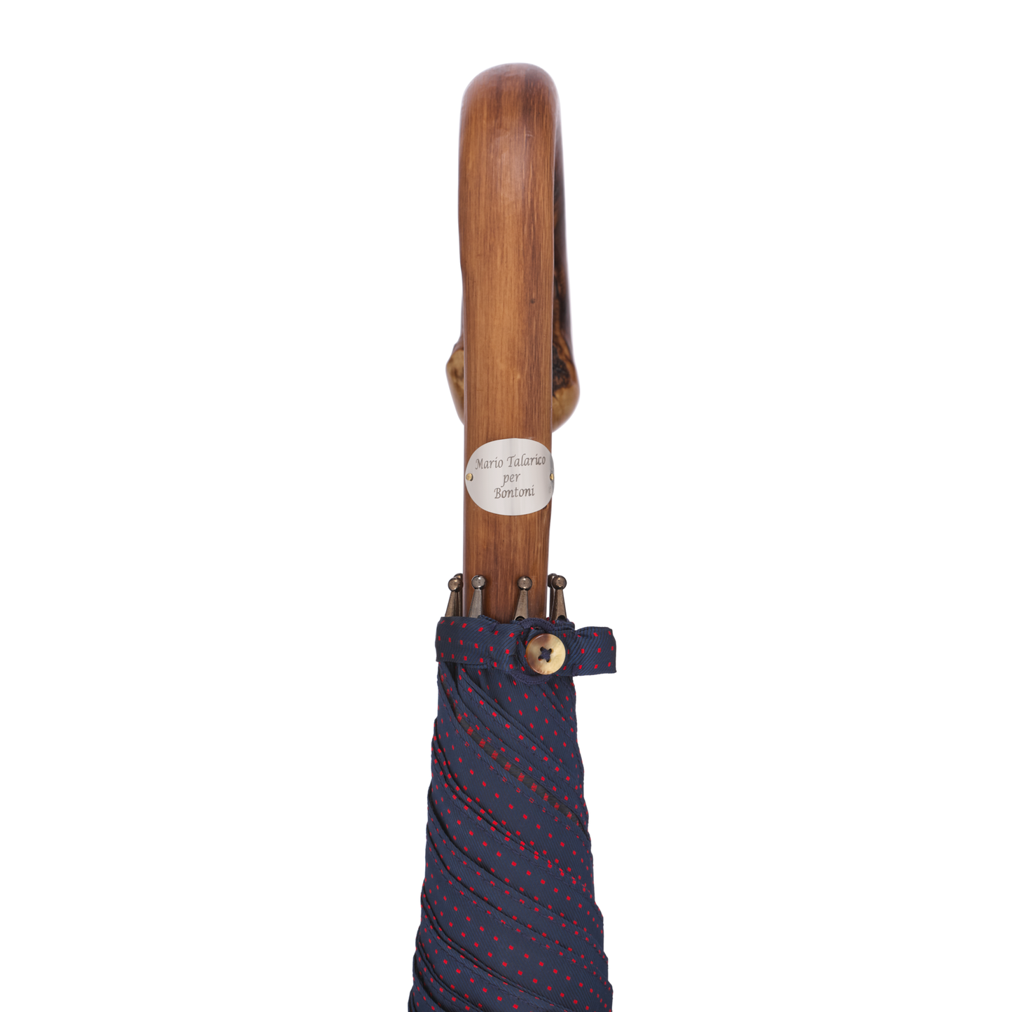 Chestnut Wood-Handle Polka Dot Umbrella in Blue