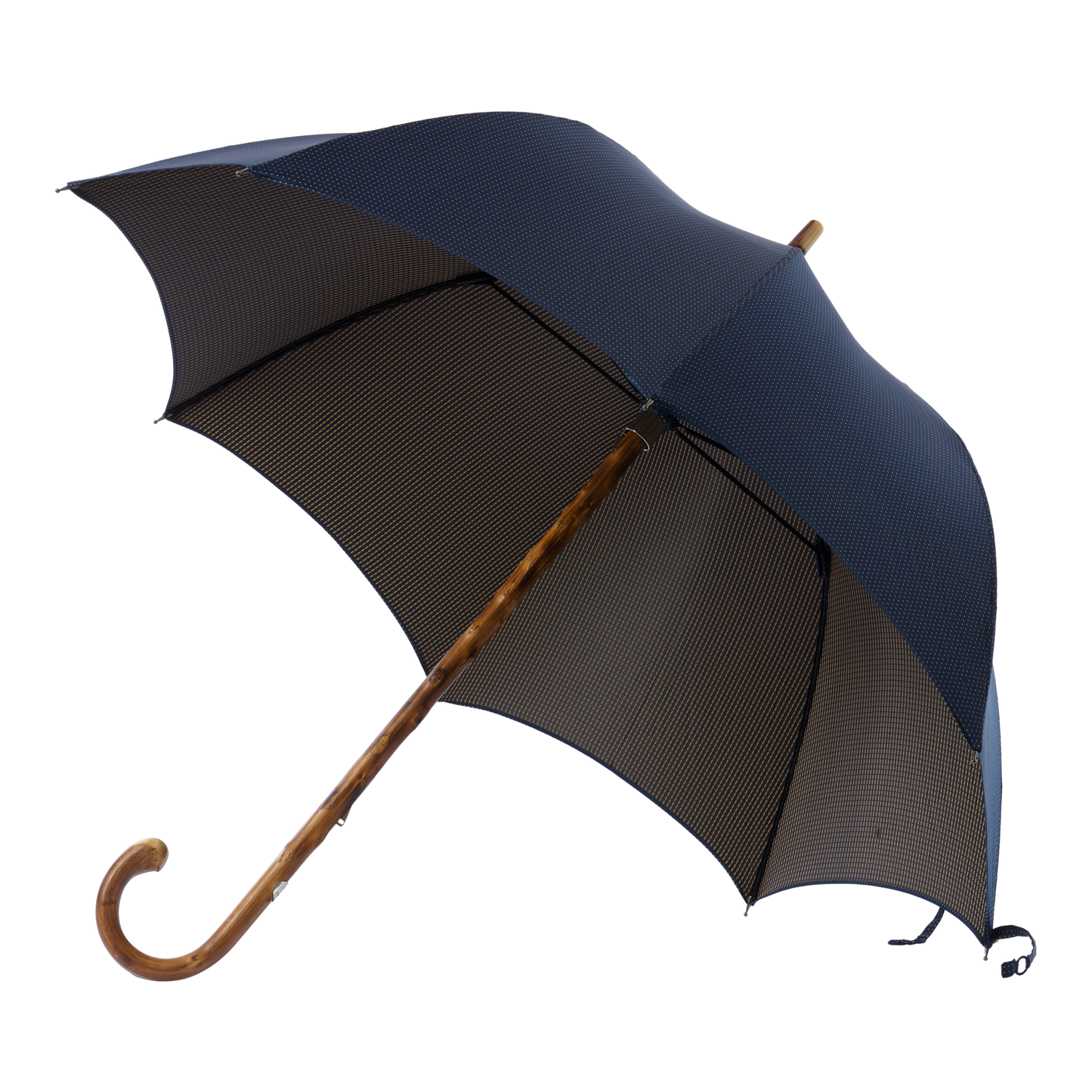 Chestnut Wood-Handle Polka Dot Umbrella in Blue