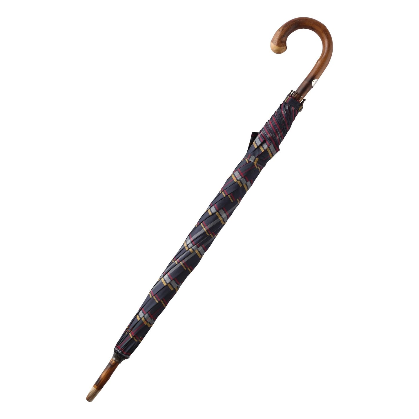 Bontoni Chestnut Wood-Handle Checked Umbrella in Blue - SARTALE