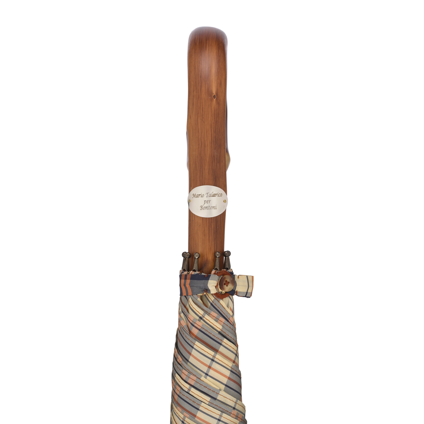 Bontoni Chestnut Wood-Handle Checked Multicolor Umbrella - SARTALE