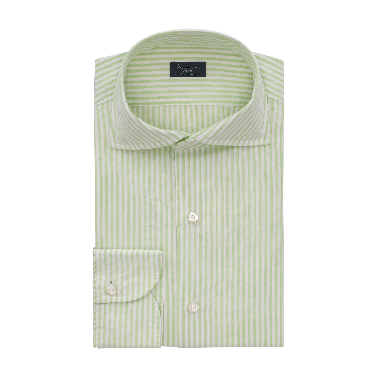 Classic Napoli Cotton Shirt with Striped Sticks in Green
