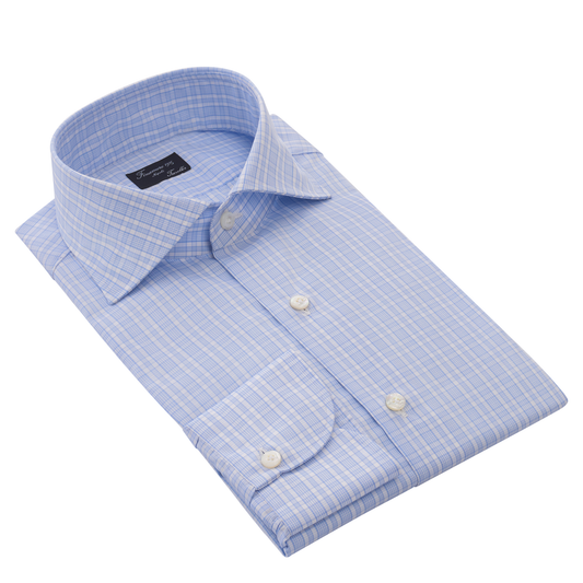 Check Cotton Classic Napoli Shirt in Light Blue