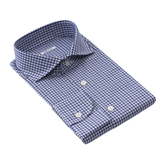 Fray Cotton Gingham Shirt in White and Blue - SARTALE