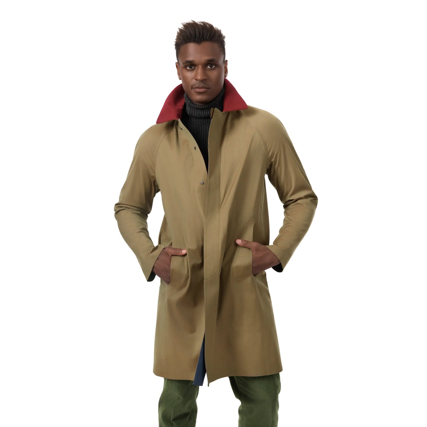Laminated Wool and Bio Nylon Trench Coat in Sand Brown