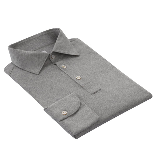 Finamore Cotton Long Sleeve Polo Shirt in Grey - SARTALE
