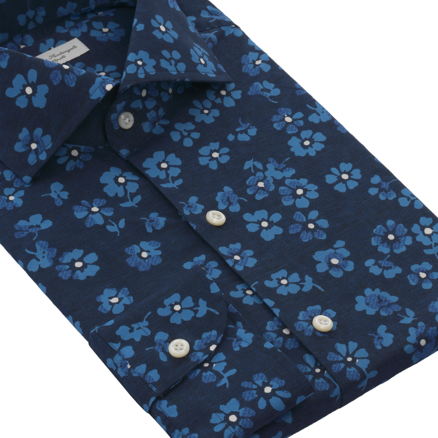 Floral Printed Cotton Shirt in Navy Blue