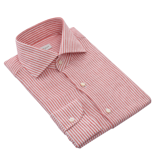 Gestreiftes Leinenhemd in Pink und Weiß