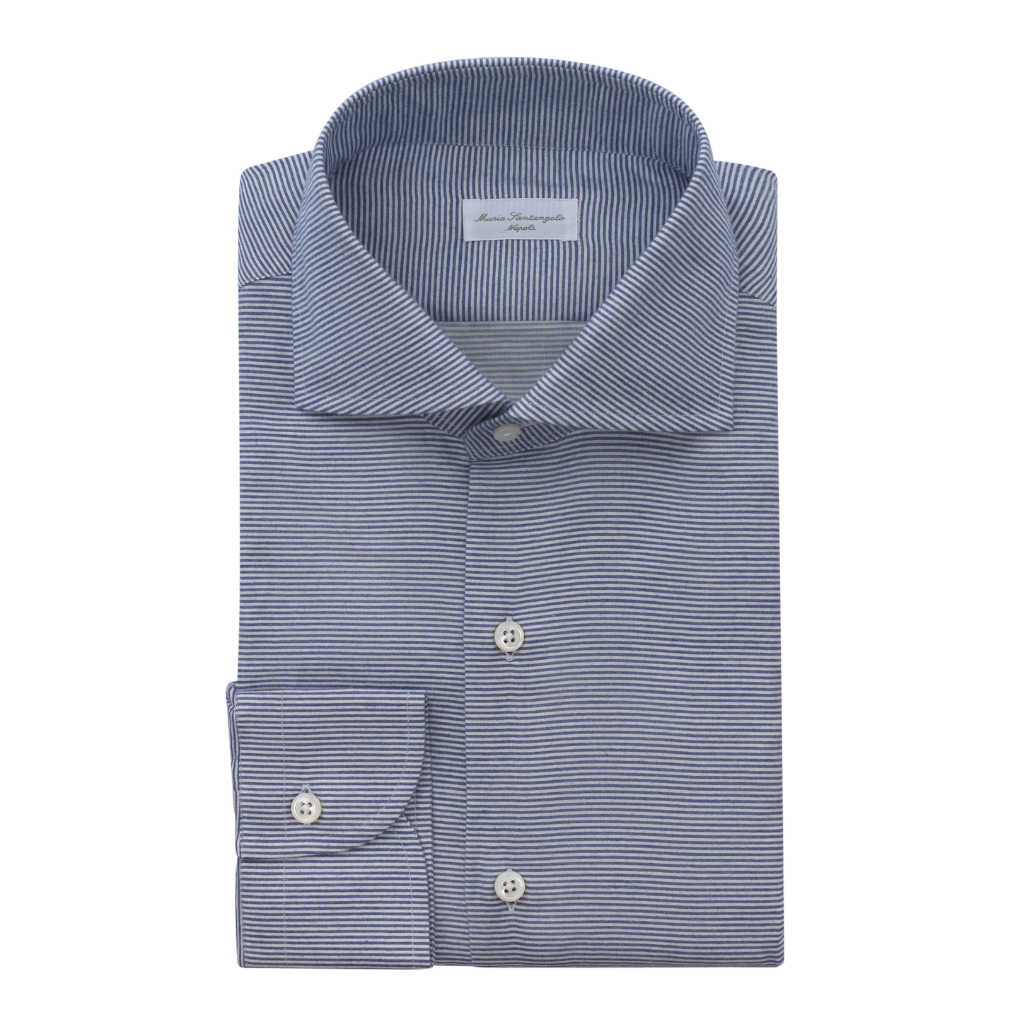 Maria Santangelo Barre-Striped Flannel-Cotton Shirt in Blue - SARTALE