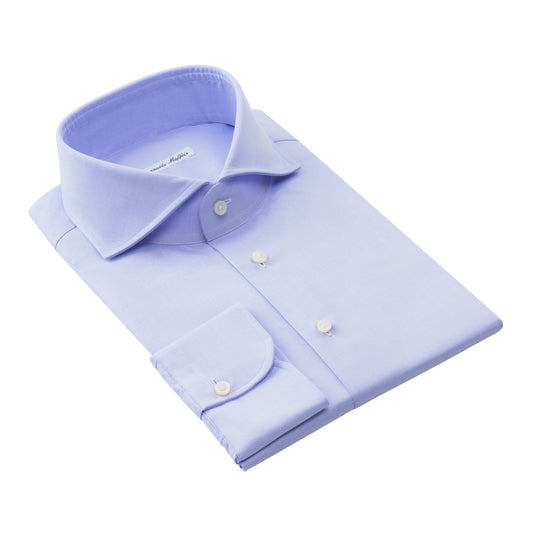 Emanuele Maffeis Finest Cotton Light Blue Shirt with Shark Collar - SARTALE