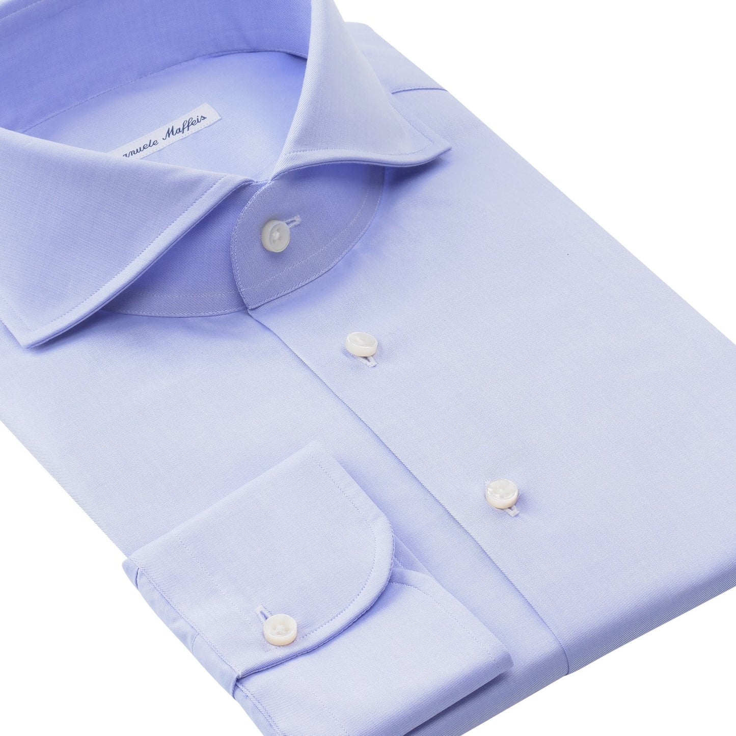 Emanuele Maffeis Finest Cotton Light Blue Shirt with Shark Collar - SARTALE