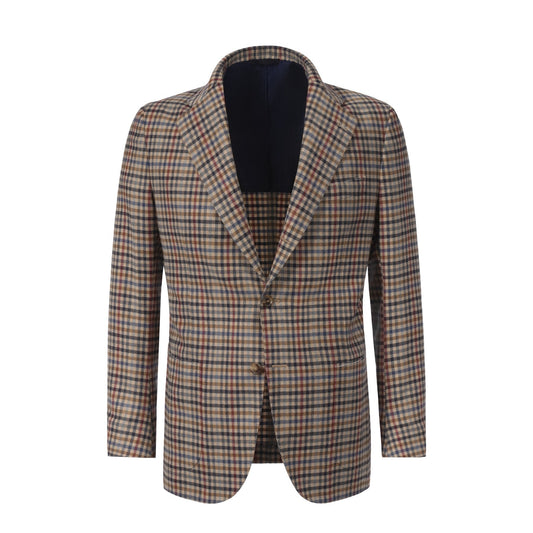 Single-Breasted Club-Check Wool Jacket in Light Brown. Exclusively Made for Sartale De Petrillo - Sartale