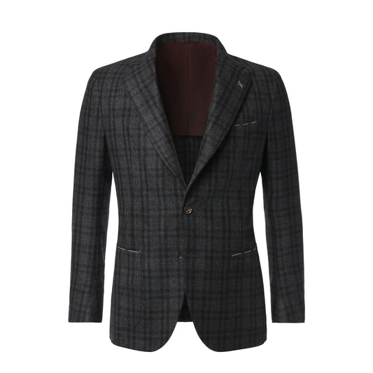 De Petrillo Single-Breasted Checked Wool Jacket in Dark Green. Exclusively Made for Sartale - SARTALE
