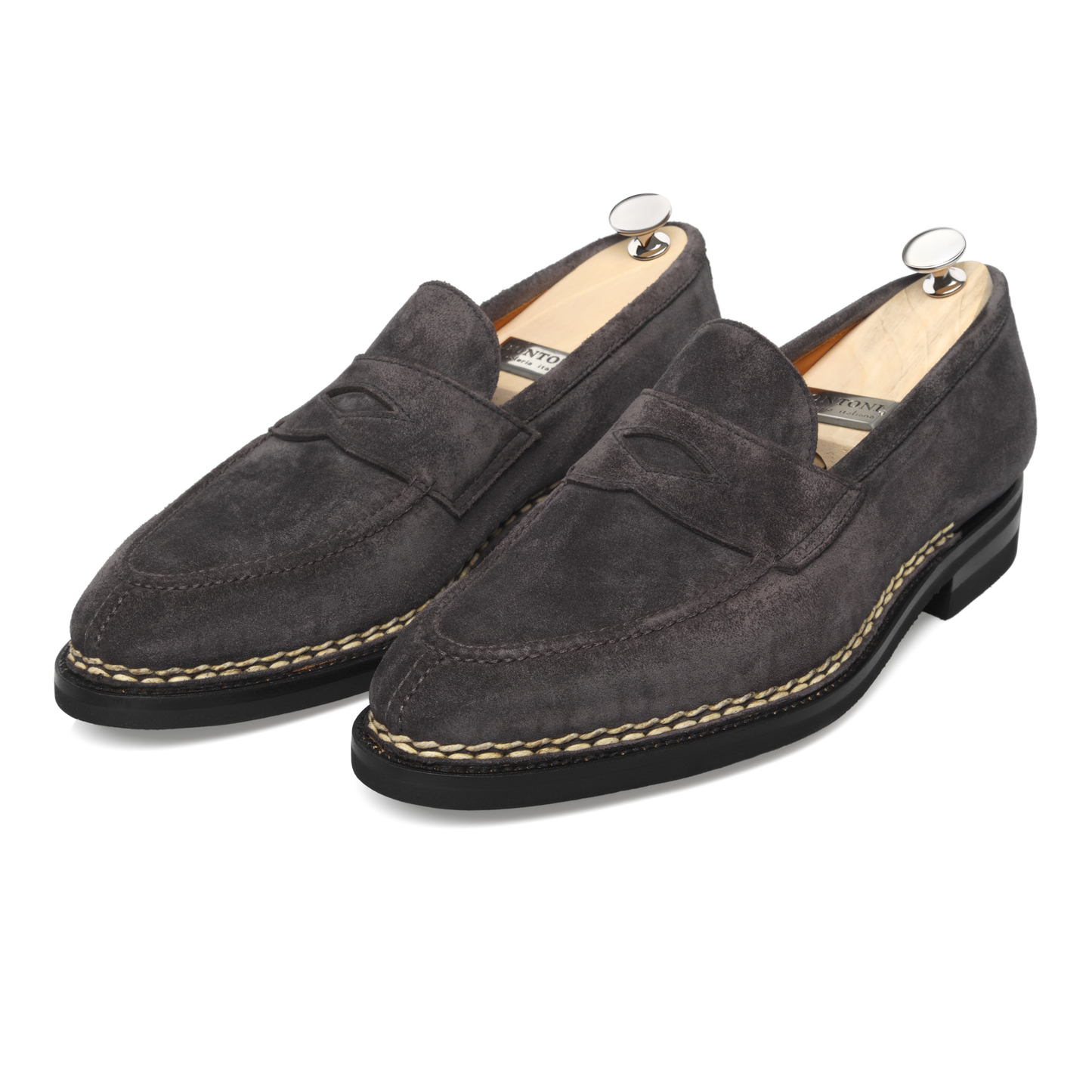 «Principe Split» Classic Suede Loafer with Hand-Stitched Apron and Split Toe in Grey