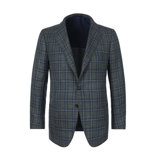 Cesare Attolini Single-Breasted Plaid-Check Wool, Silk and Linen-Blend Jacket in Green - SARTALE