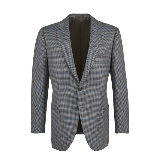 Single-Breasted Glen-Check Silk, Cashmere and Linen-Blend Jacket in Light Blue Cesare Attolini - Sartale