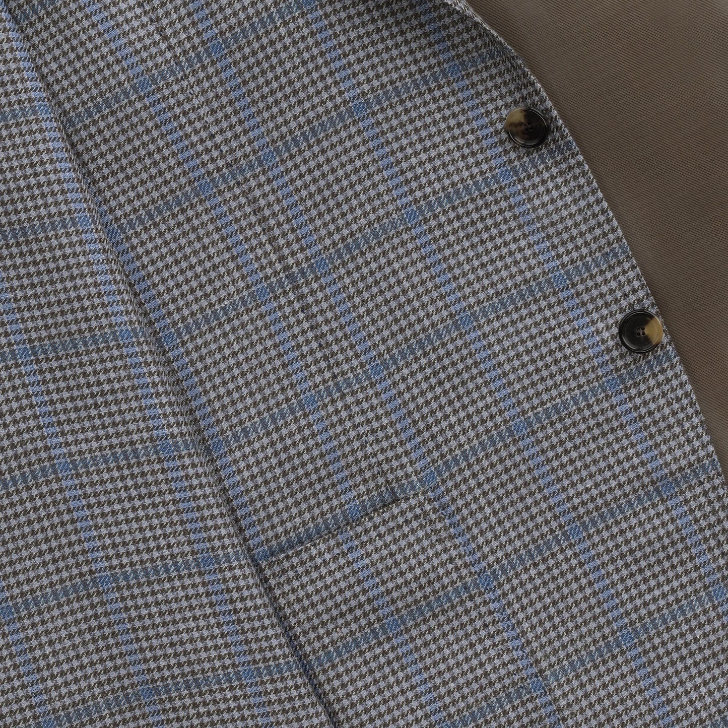 Einreihige Jacke mit Glencheck-Muster aus Seide, Kaschmir und Leinen in Hellblau