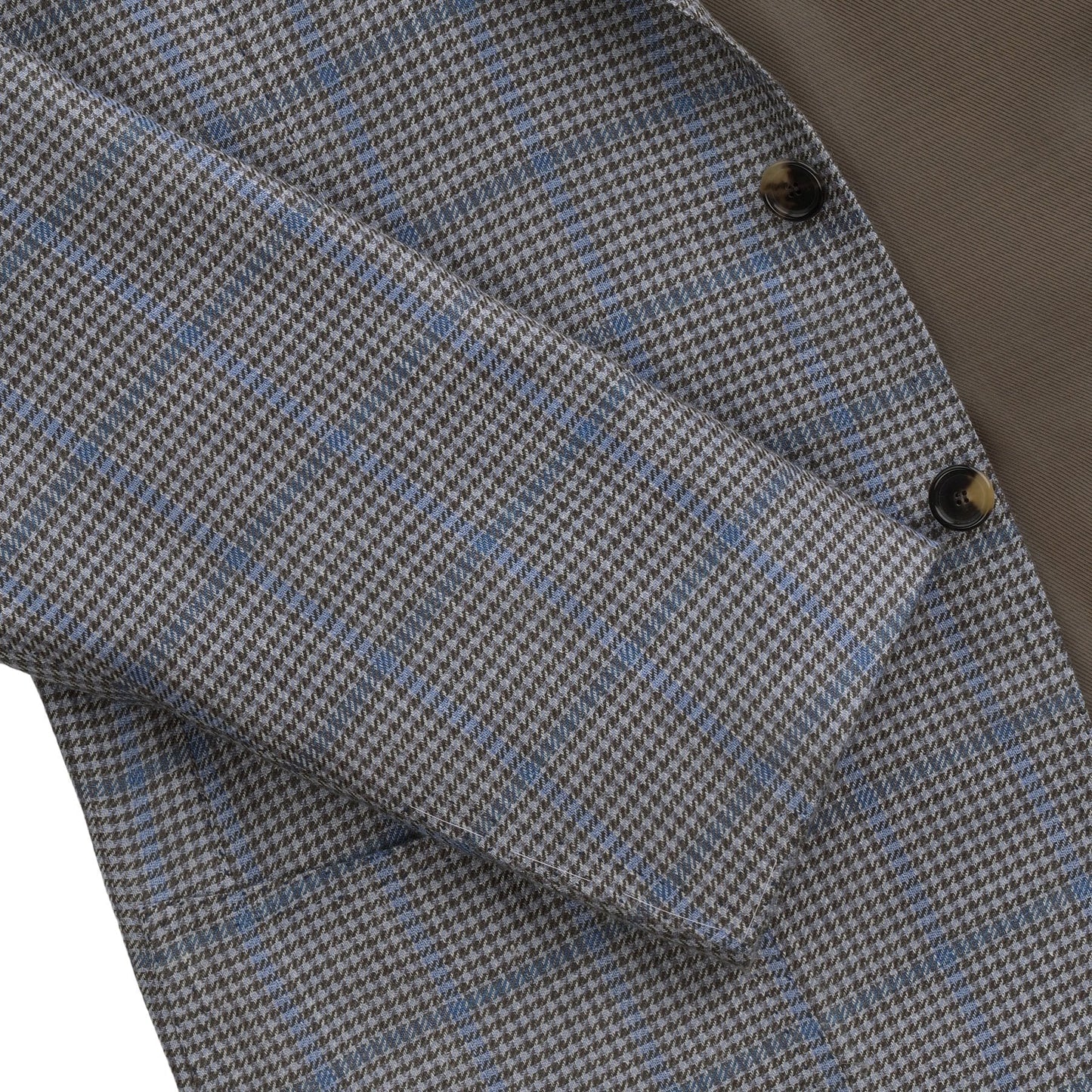 Einreihige Jacke mit Glencheck-Muster aus Seide, Kaschmir und Leinen in Hellblau