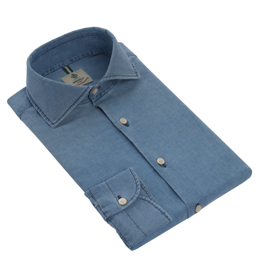 Linen and Cotton-Blend Vintage Denim Blue Shirt Luigi Borrelli - Sartale