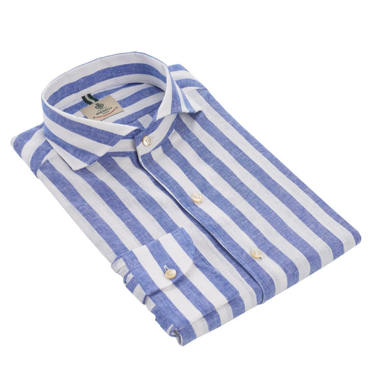 Striped Linen and Cotton-Blend Shirt in Blue Luigi Borrelli - Sartale