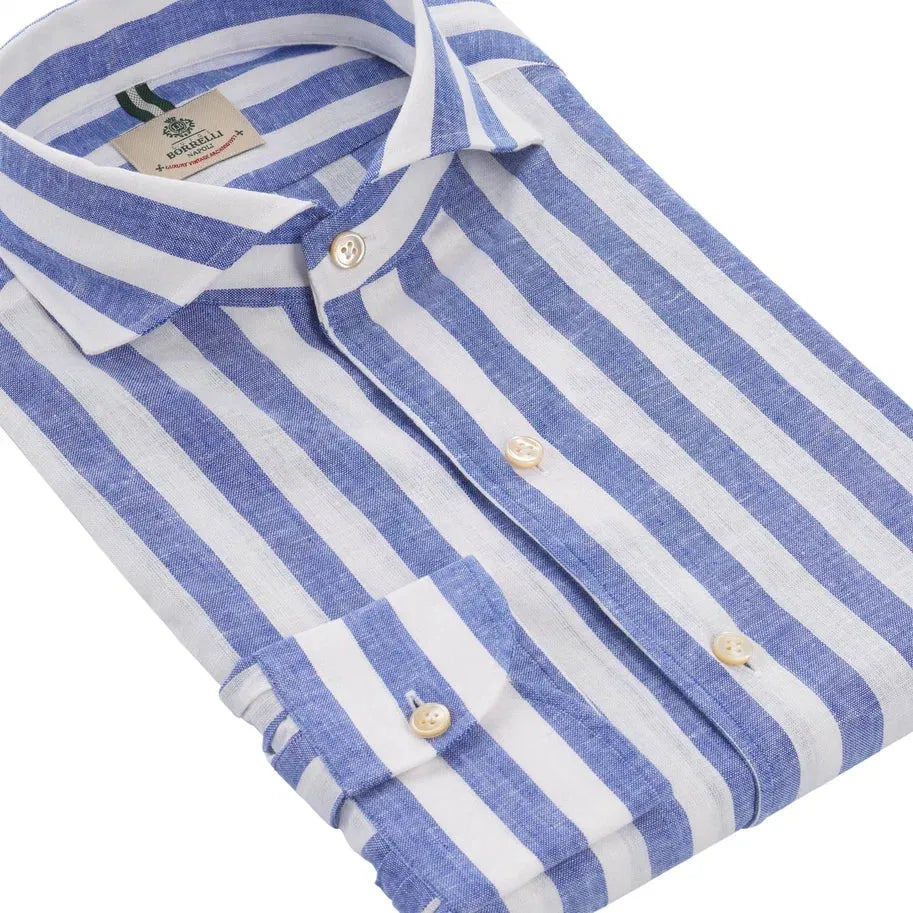 Striped Linen and Cotton-Blend Shirt in Blue