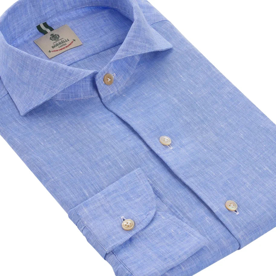 Luigi Borrelli Linen and Cotton-Blend Shirt in Light Blue - SARTALE