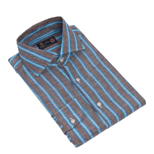 Striped Linen Shirt in Brown Luigi Borrelli - Sartale