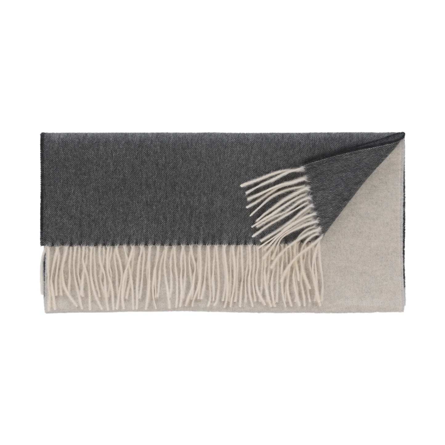 Fringed Cashmere Scarf in Dark and Light Grey