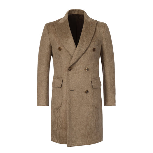 De Petrillo Double-Breasted Cappotti Coat in Light Brown. Exclusively Made for Sartale - SARTALE