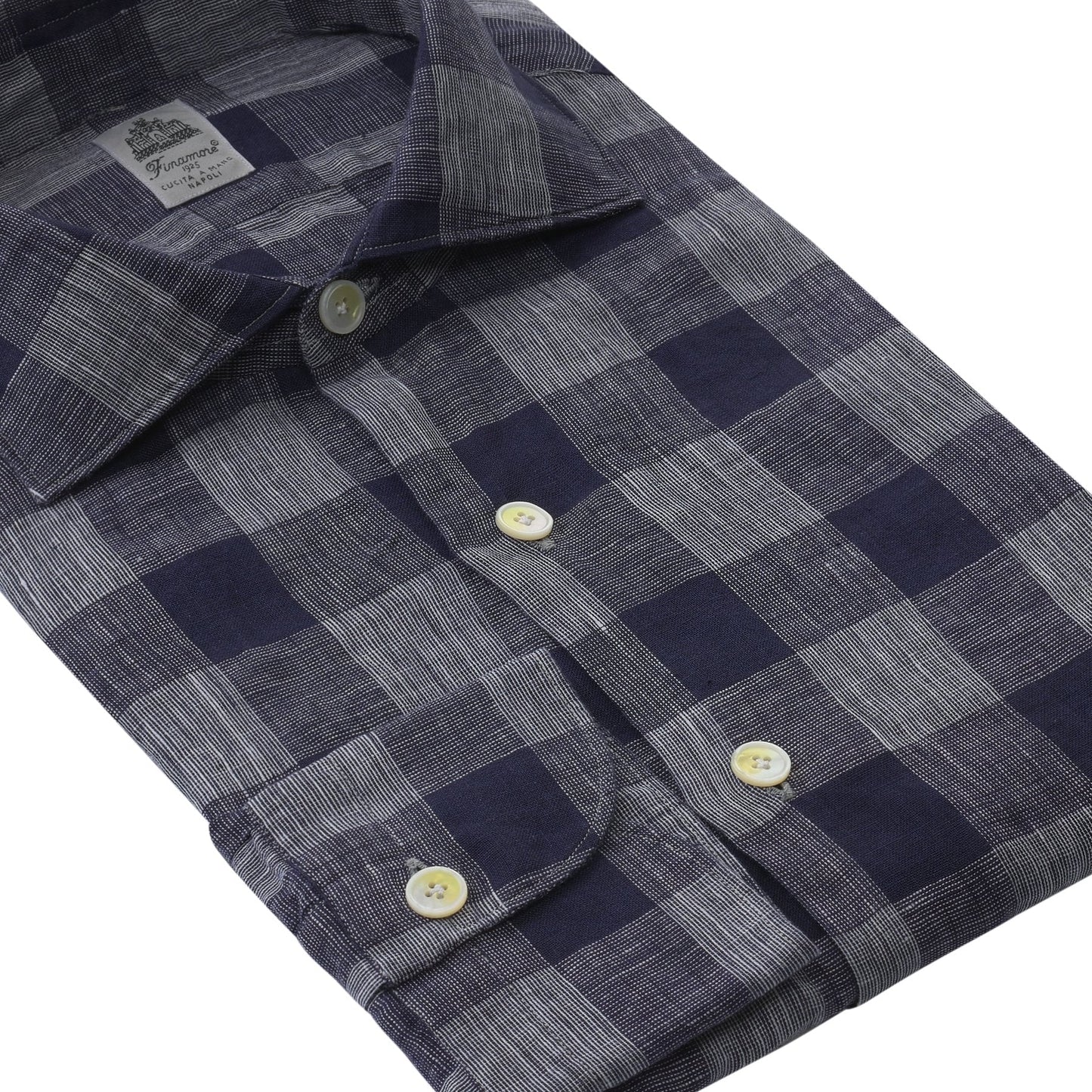 Finamore Checked Linen Shirt in Dark Blue - SARTALE