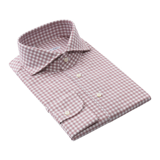 Checked Cotton Wine Red Shirt with Shark Collar